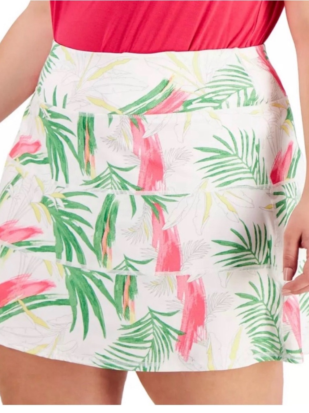 Ideology White Mini Skirt with Green and Pink Tropical Print